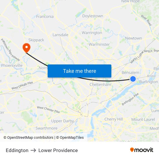 Eddington to Lower Providence map