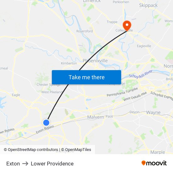 Exton to Lower Providence map