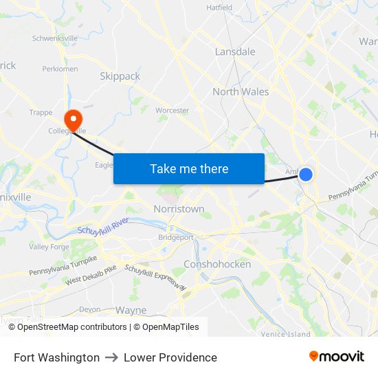 Fort Washington to Lower Providence map