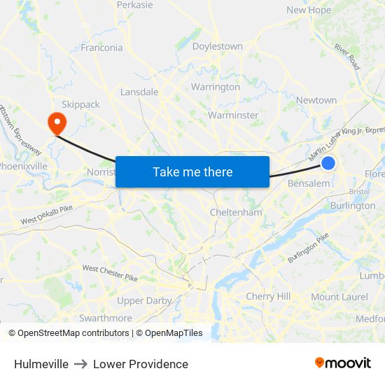 Hulmeville to Lower Providence map