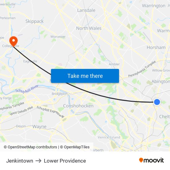 Jenkintown to Lower Providence map