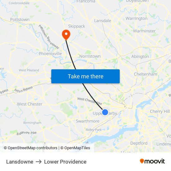 Lansdowne to Lower Providence map