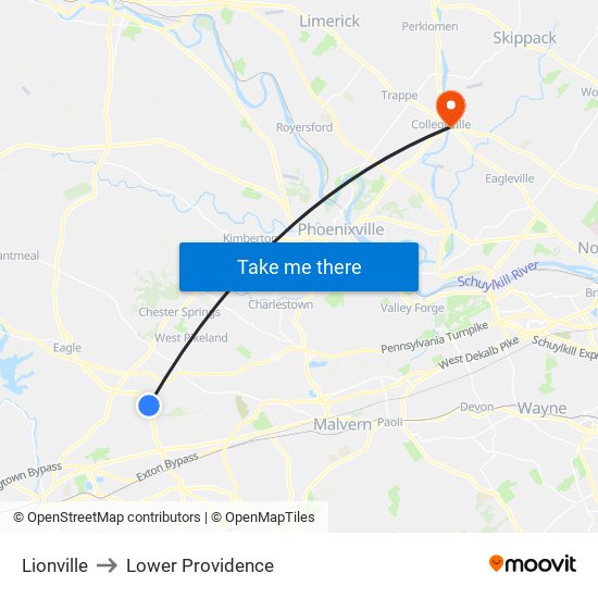 Lionville to Lower Providence map