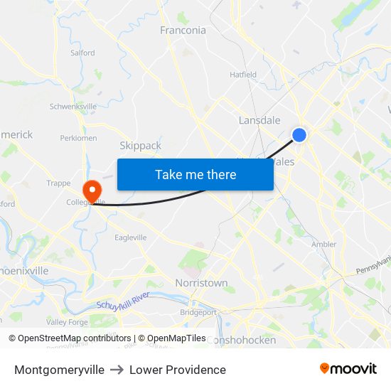 Montgomeryville to Lower Providence map