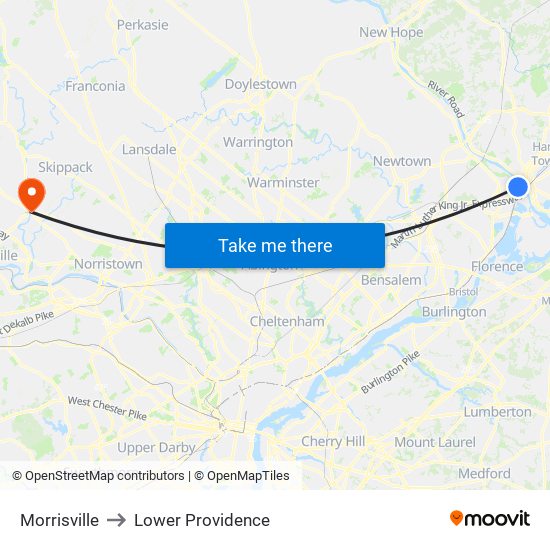 Morrisville to Lower Providence map