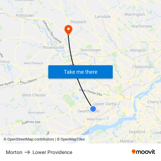 Morton to Lower Providence map