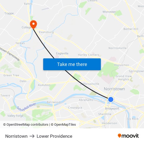 Norristown to Lower Providence map