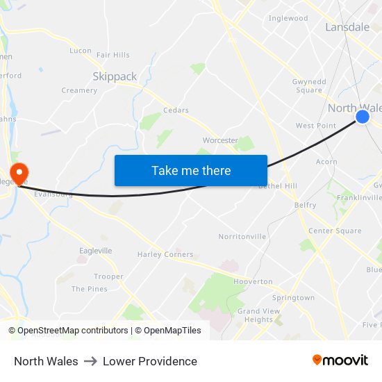 North Wales to Lower Providence map