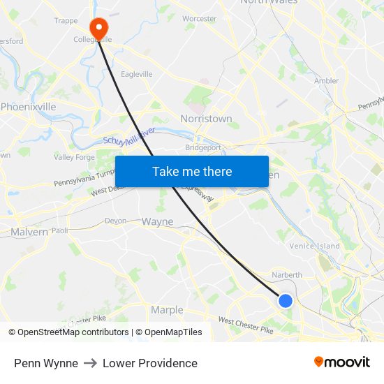 Penn Wynne to Lower Providence map