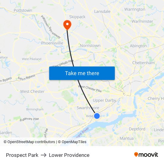 Prospect Park to Lower Providence map