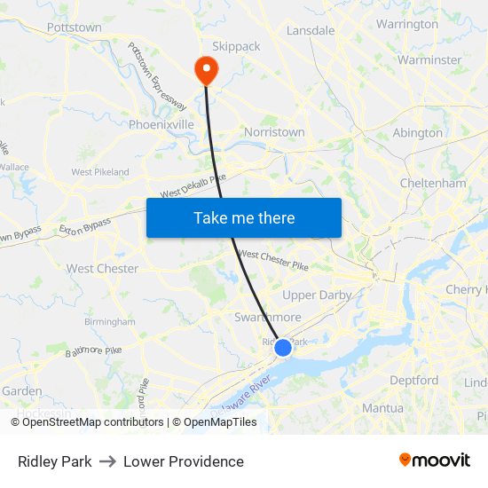 Ridley Park to Lower Providence map