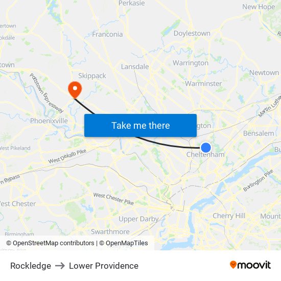 Rockledge to Lower Providence map