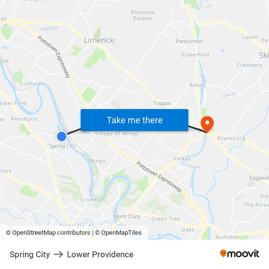 Spring City to Lower Providence map