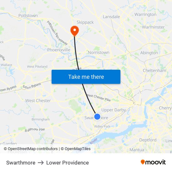 Swarthmore to Lower Providence map