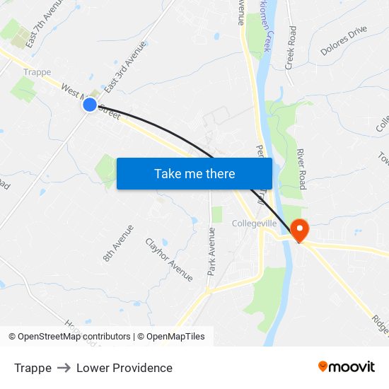 Trappe to Lower Providence map