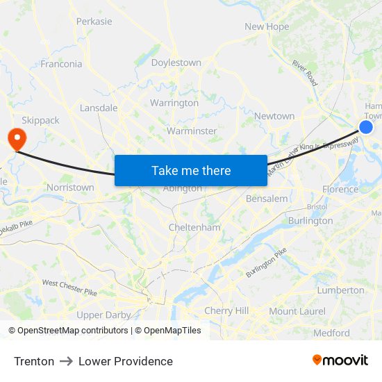 Trenton to Lower Providence map