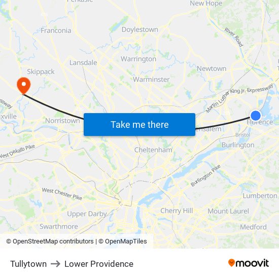 Tullytown to Lower Providence map