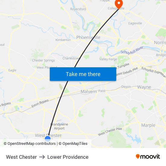 West Chester to Lower Providence map