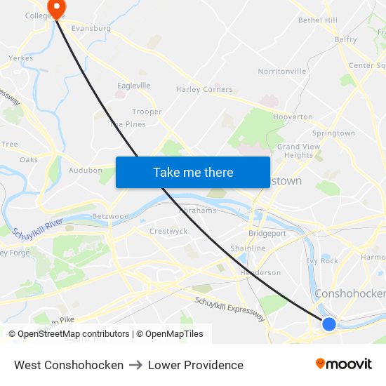 West Conshohocken to Lower Providence map