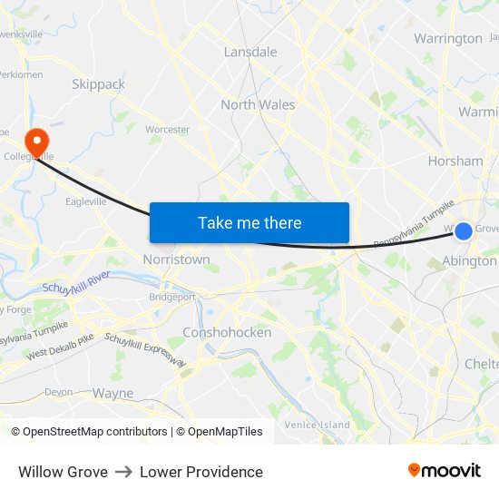 Willow Grove to Lower Providence map
