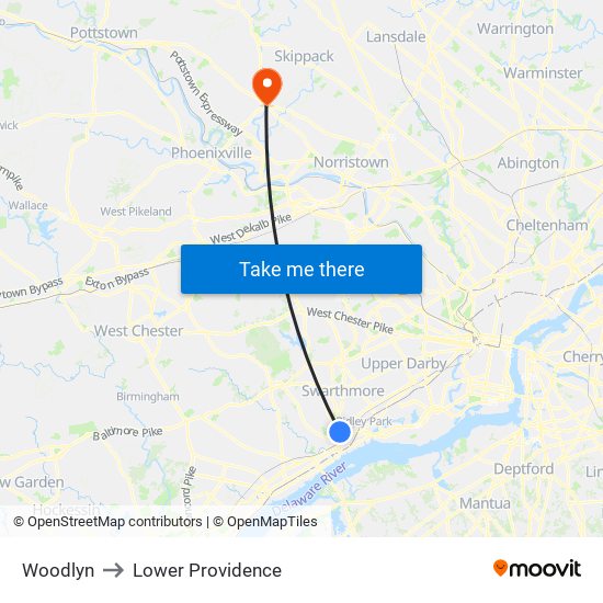 Woodlyn to Lower Providence map