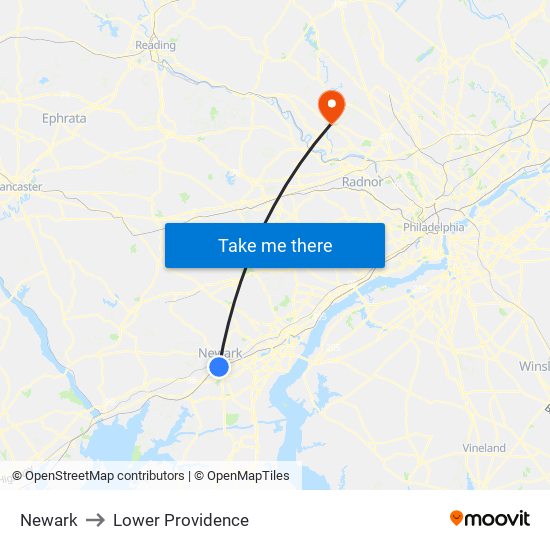 Newark to Lower Providence map