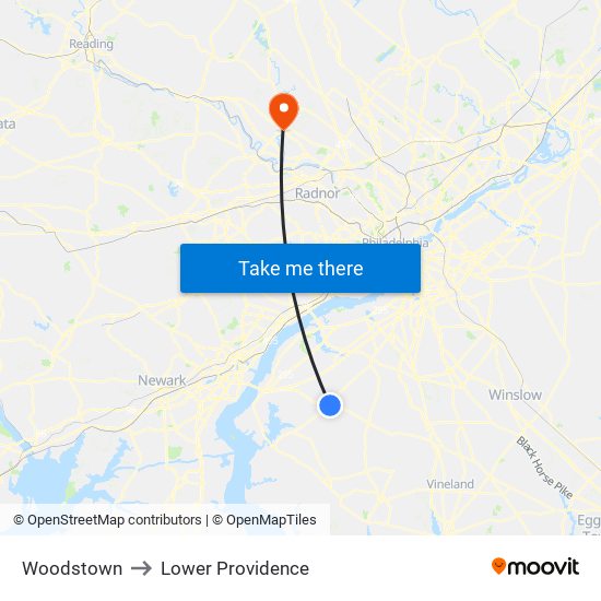 Woodstown to Lower Providence map