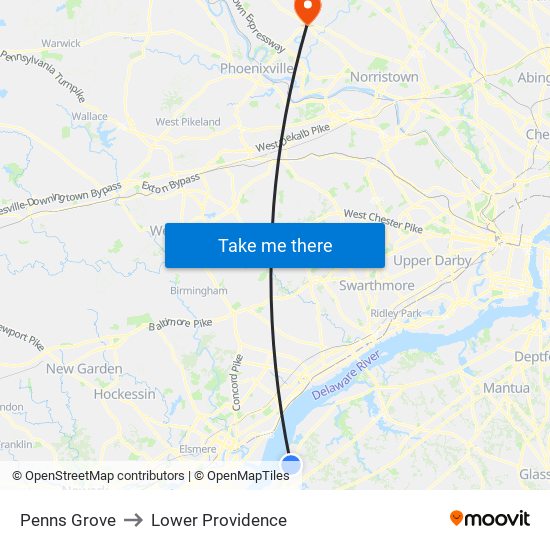 Penns Grove to Lower Providence map