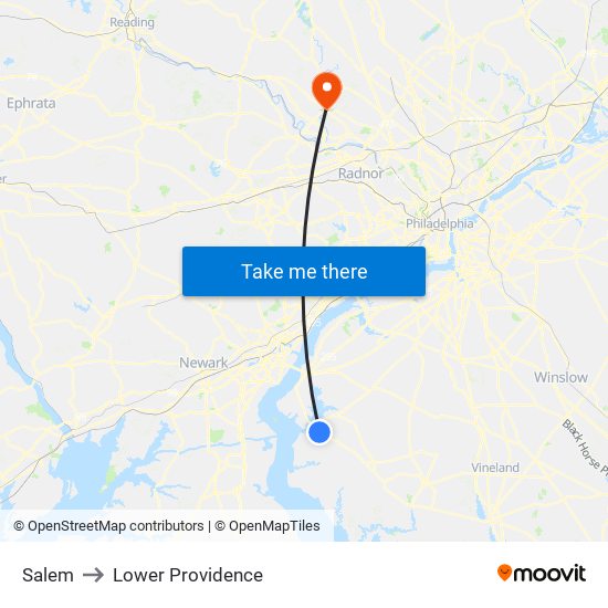 Salem to Lower Providence map