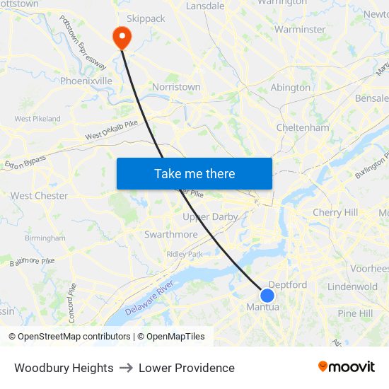 Woodbury Heights to Lower Providence map