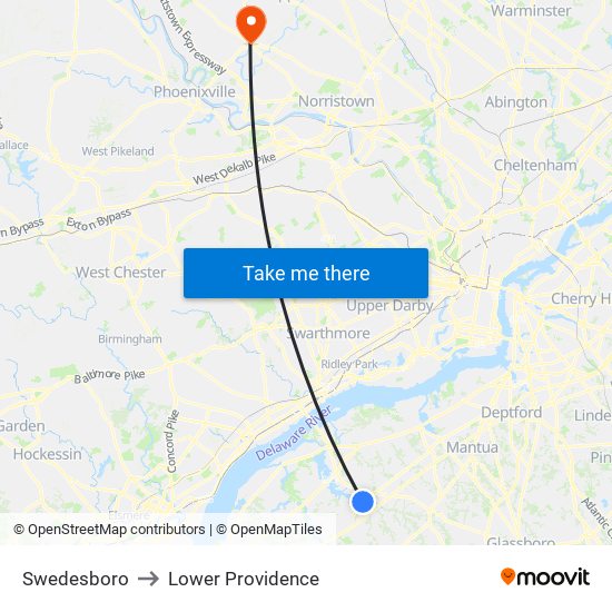 Swedesboro to Lower Providence map