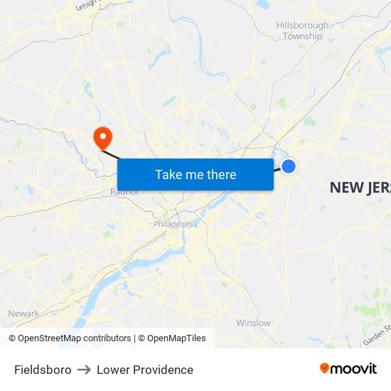Fieldsboro to Lower Providence map