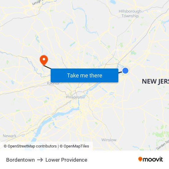 Bordentown to Lower Providence map