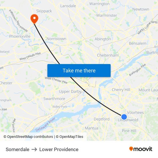 Somerdale to Lower Providence map