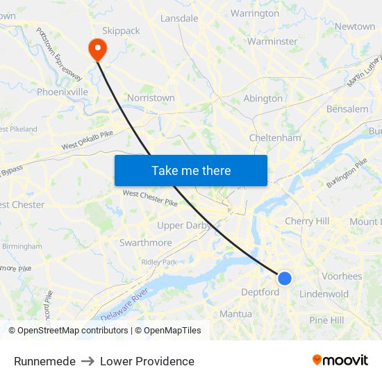 Runnemede to Lower Providence map