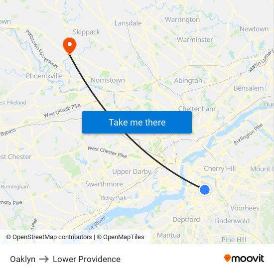 Oaklyn to Lower Providence map