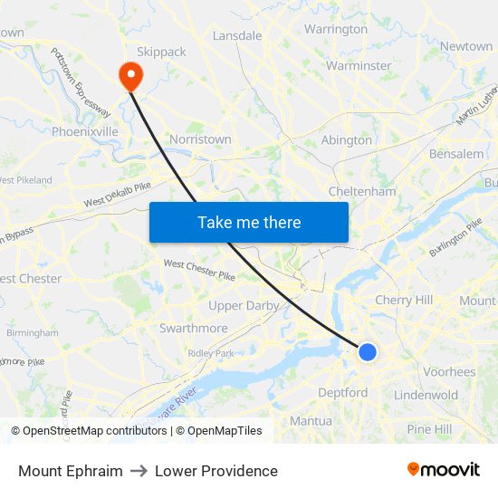 Mount Ephraim to Lower Providence map