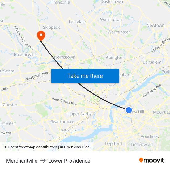 Merchantville to Lower Providence map