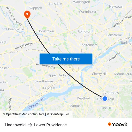 Lindenwold to Lower Providence map