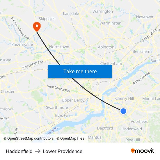 Haddonfield to Lower Providence map