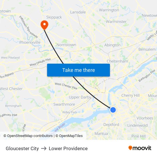 Gloucester City to Lower Providence map