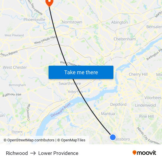 Richwood to Lower Providence map