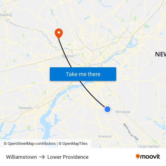 Williamstown to Lower Providence map