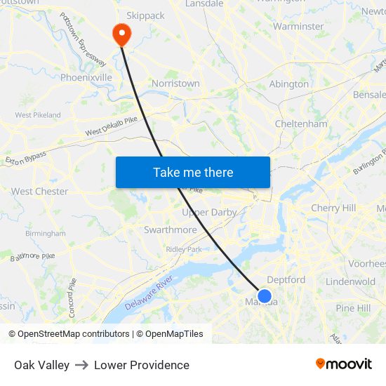 Oak Valley to Lower Providence map