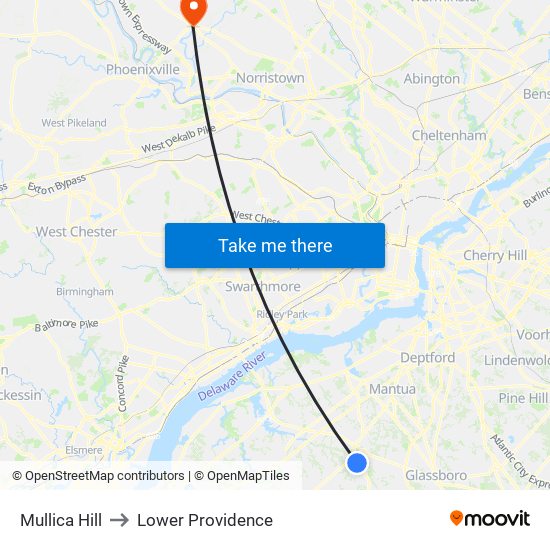Mullica Hill to Lower Providence map