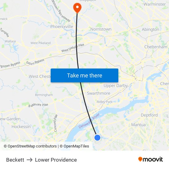 Beckett to Lower Providence map