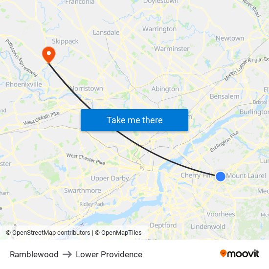 Ramblewood to Lower Providence map