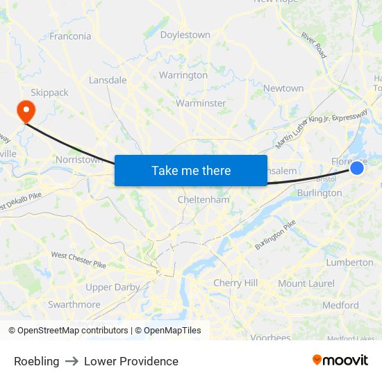 Roebling to Lower Providence map