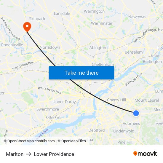 Marlton to Lower Providence map