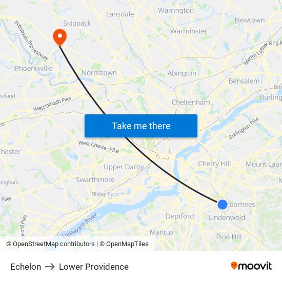 Echelon to Lower Providence map